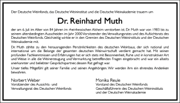 Traueranzeige von Reinhard Muth von Frankfurter Allgemeine Zeitung