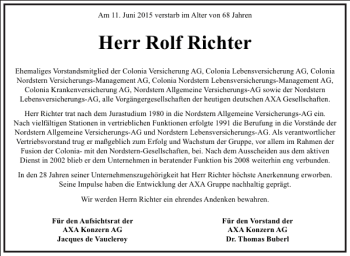 Traueranzeige von Rolf Richter von Frankfurter Allgemeine Zeitung