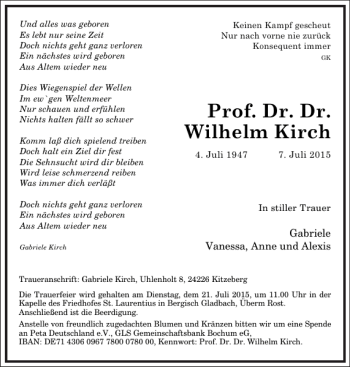 Traueranzeige von Wilhelm Kirch von Frankfurter Allgemeine Zeitung