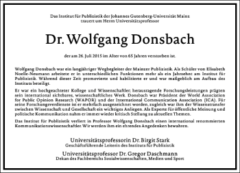 Traueranzeige von Wolfgang Donsbach von Frankfurter Allgemeine Zeitung