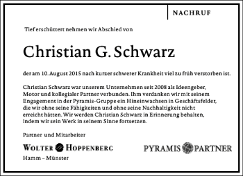 Traueranzeige von Christian G. Schwarz von Frankfurter Allgemeine Zeitung