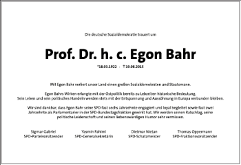 Traueranzeige von Egon Bahr von Frankfurter Allgemeine Zeitung