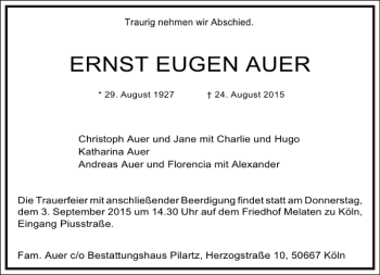 Traueranzeige von Ernst Eugen Auer von Frankfurter Allgemeine Zeitung