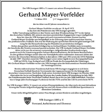 Traueranzeige von Gerhard Mayer-Vorfelder von Frankfurter Allgemeine Zeitung