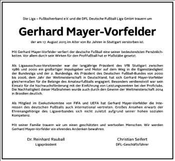 Traueranzeige von Gerhard Mayer-Vorfelder von Frankfurter Allgemeine Zeitung