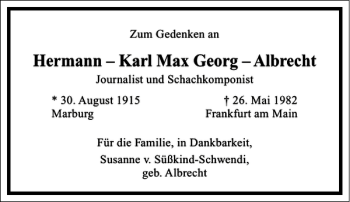 Traueranzeige von Hermann-Karl Max G. Albrecht von Frankfurter Allgemeine Zeitung