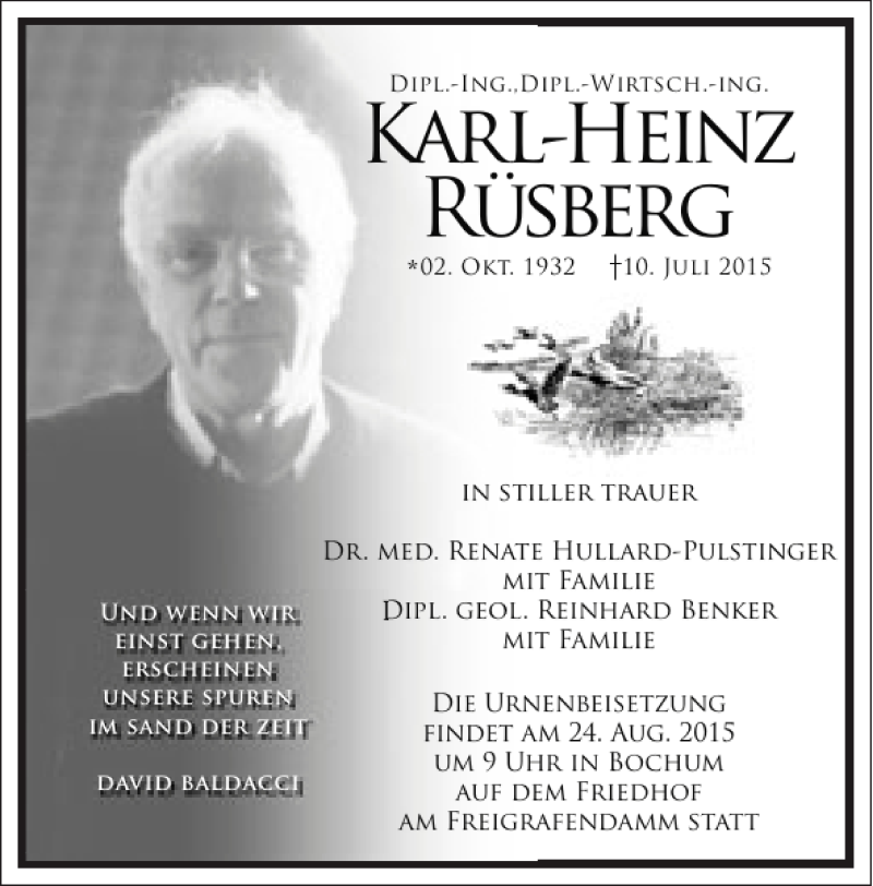  Traueranzeige für Karl-Heinz Rüsberg vom 22.08.2015 aus Frankfurter Allgemeine Zeitung