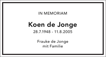 Traueranzeige von Koen de Jong von Frankfurter Allgemeine Zeitung