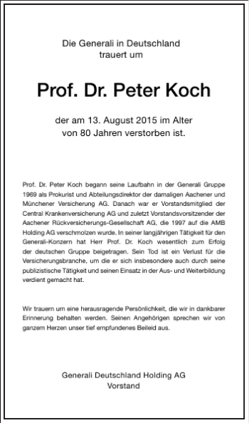 Traueranzeige von Peter Koch von Frankfurter Allgemeine Zeitung