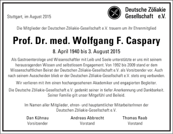 Traueranzeige von Wolfgang Caspary von Frankfurter Allgemeine Zeitung