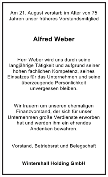 Traueranzeige von Alfred Weber von Frankfurter Allgemeine Zeitung