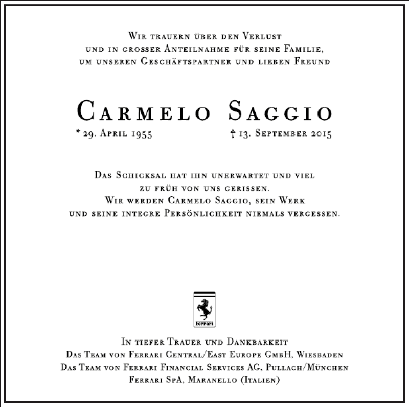  Traueranzeige für Carmelo Saggio vom 16.09.2015 aus Frankfurter Allgemeine Zeitung