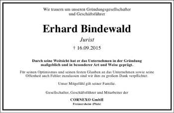 Traueranzeige von Erhard Bindewald von Frankfurter Allgemeine Zeitung
