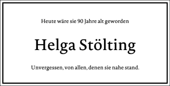 Traueranzeige von Helga Stölting von Frankfurter Allgemeine Zeitung