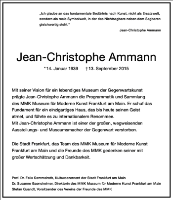 Traueranzeige von Jean-Christophe Ammann von Frankfurter Allgemeine Zeitung