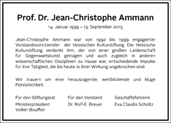 Traueranzeige von Jean-Christophe Ammann von Frankfurter Allgemeine Zeitung