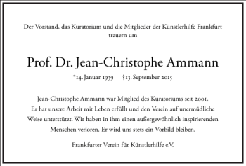 Traueranzeige von Jean-Christophe Ammann von Frankfurter Allgemeine Zeitung