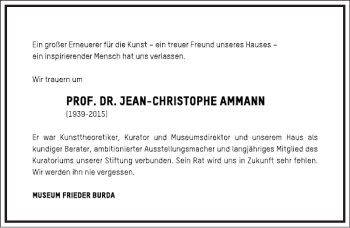 Traueranzeige von Jean-Christophe Ammann von Frankfurter Allgemeine Zeitung