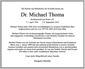 Traueranzeige von Michael Thoma von Frankfurter Allgemeine Zeitung