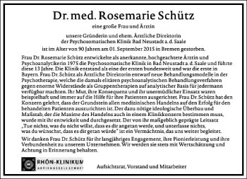 Traueranzeige von Rosemarie Schütz von Frankfurter Allgemeine Zeitung