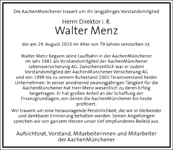 Traueranzeige von Walter Menz von Frankfurter Allgemeine Zeitung