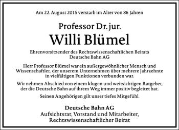 Traueranzeige von Willi Blümel von Frankfurter Allgemeine Zeitung