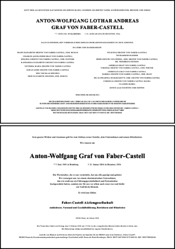 Traueranzeige von Anto-Wolfgang Faber Castell von Frankfurter Allgemeine Zeitung