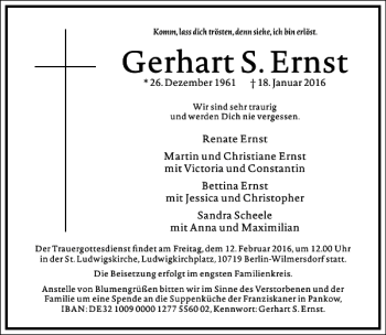 Traueranzeige von Gerhart S. Ernst von Frankfurter Allgemeine Zeitung