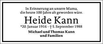 Traueranzeige von Heide Kann von Frankfurter Allgemeine Zeitung