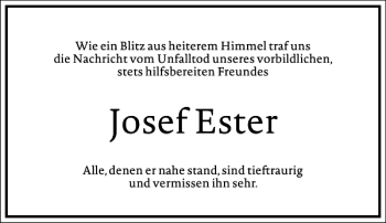 Traueranzeige von Josef Ester von Frankfurter Allgemeine Zeitung