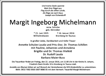 Traueranzeige von Margit Ingeborg Michelmann von Frankfurter Allgemeine Zeitung