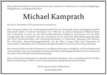 Traueranzeige von Michael Kamprath von Frankfurter Allgemeine Zeitung