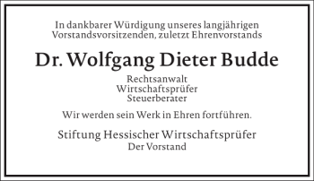 Traueranzeige von Trauer Budde von Frankfurter Allgemeine Zeitung