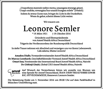 Traueranzeige von Leonore Semler von Frankfurter Allgemeine Zeitung