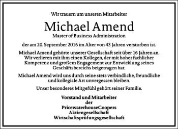 Traueranzeige von Michael Amend von Frankfurter Allgemeine Zeitung