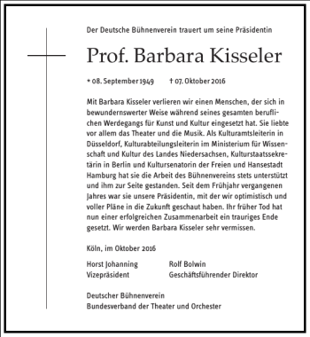 Traueranzeige von Prof. Barbara Kisseler von Frankfurter Allgemeine Zeitung