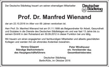 Traueranzeige von Prof. Dr. Manfred Wienand von Frankfurter Allgemeine Zeitung