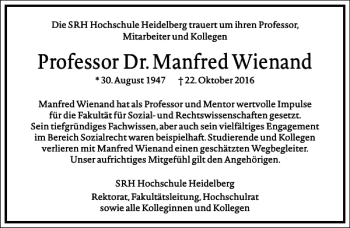 Traueranzeige von Professor Dr.manfred Wienand von Frankfurter Allgemeine Zeitung