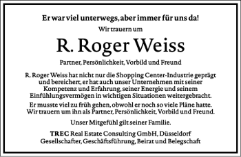 Traueranzeige von Roger Weiss von Frankfurter Allgemeine Zeitung