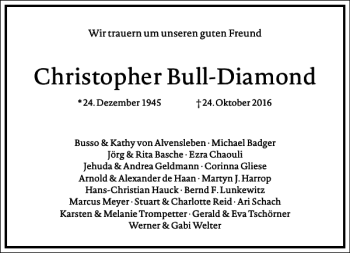 Traueranzeige von Christopher Bull-Diamond von Frankfurter Allgemeine Zeitung