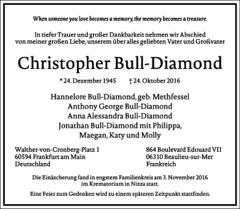 Traueranzeige von Christopher Bull-diamond von Frankfurter Allgemeine Zeitung