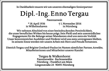 Traueranzeige von Dipl.-ing.enno Tergau von Frankfurter Allgemeine Zeitung