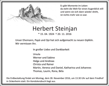 Traueranzeige von Herbert Steinjan von Frankfurter Allgemeine Zeitung