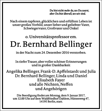 Traueranzeige von Dr.Bernhard Bellinger von Frankfurter Allgemeine Zeitung