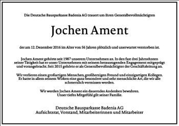 Traueranzeige von Jochen Ament von Frankfurter Allgemeine Zeitung