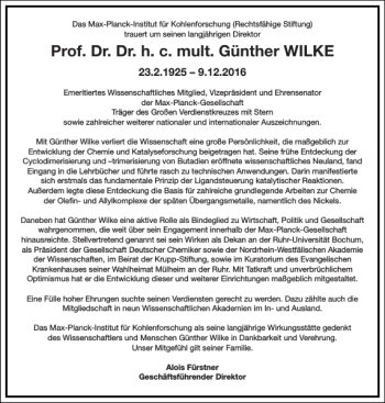 Traueranzeige von Prof. Dr. Dr. h. c. mult. Günther Wilke  von Frankfurter Allgemeine Zeitung