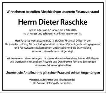 Traueranzeige von Dieter Raschke von Frankfurter Allgemeine Zeitung