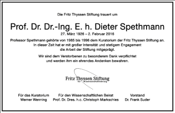 Traueranzeige von Dieter Spethmann von Frankfurter Allgemeine Zeitung