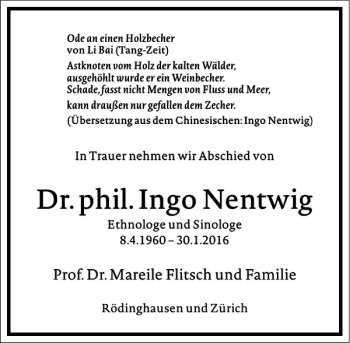 Traueranzeige von Ingo Nentwig von Frankfurter Allgemeine Zeitung