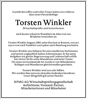 Traueranzeige von Torsten Winkler von Frankfurter Allgemeine Zeitung